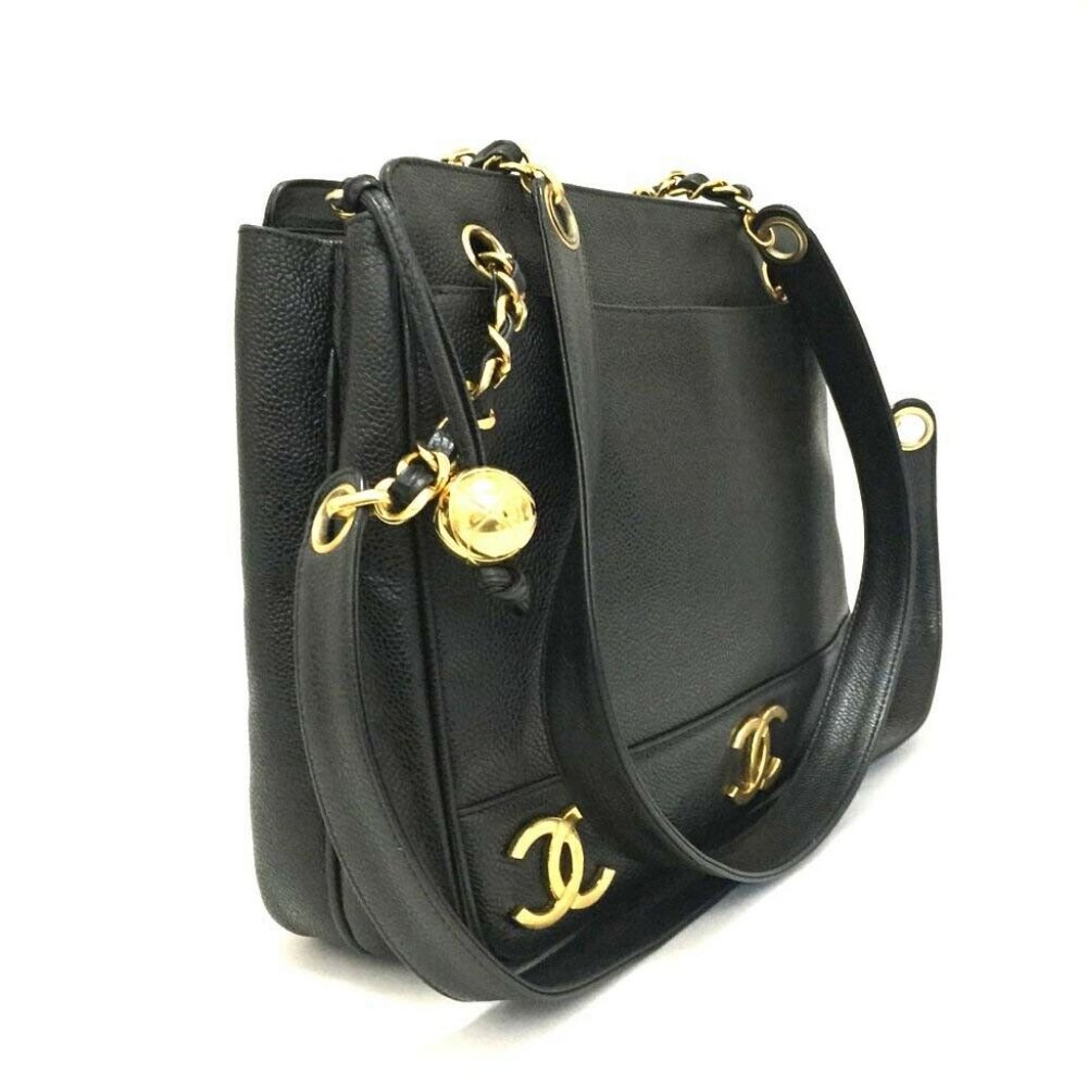 💯 Auth CHANEL Triple Coco Caviar Skin Chain Tote - Picture 4 of 8